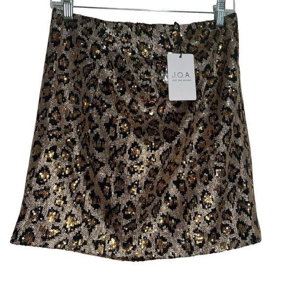 J.O.A. Sequined Leopard Print Ruched Mini Skirt Womens Medium Sparkly - Picture 1 of 4